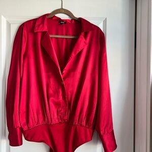 Vibrant Red Satin Blouse